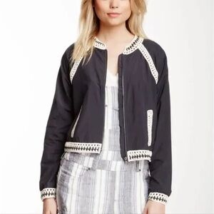 Free People Gray and Cream Crochet Trim Jacket Size Small